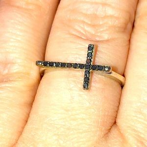 Blk Diamond Cross Ring Sterling Silver .10ct